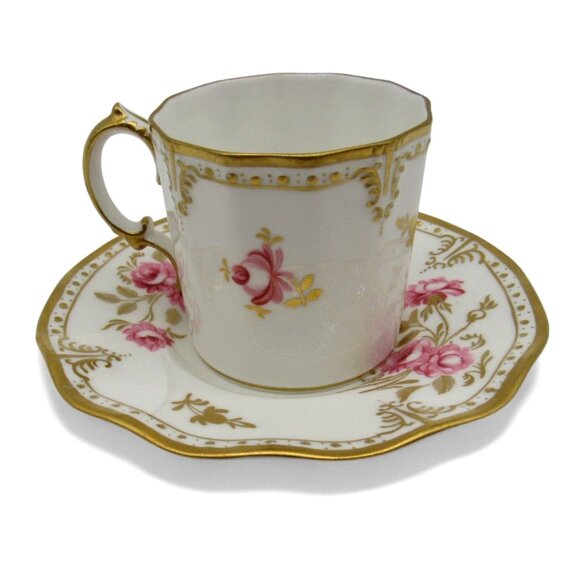Royal CROWN DERBY Pinxton Pink Roses Cup And Saucer A1155 England Vintage - Picture 4 of 12
